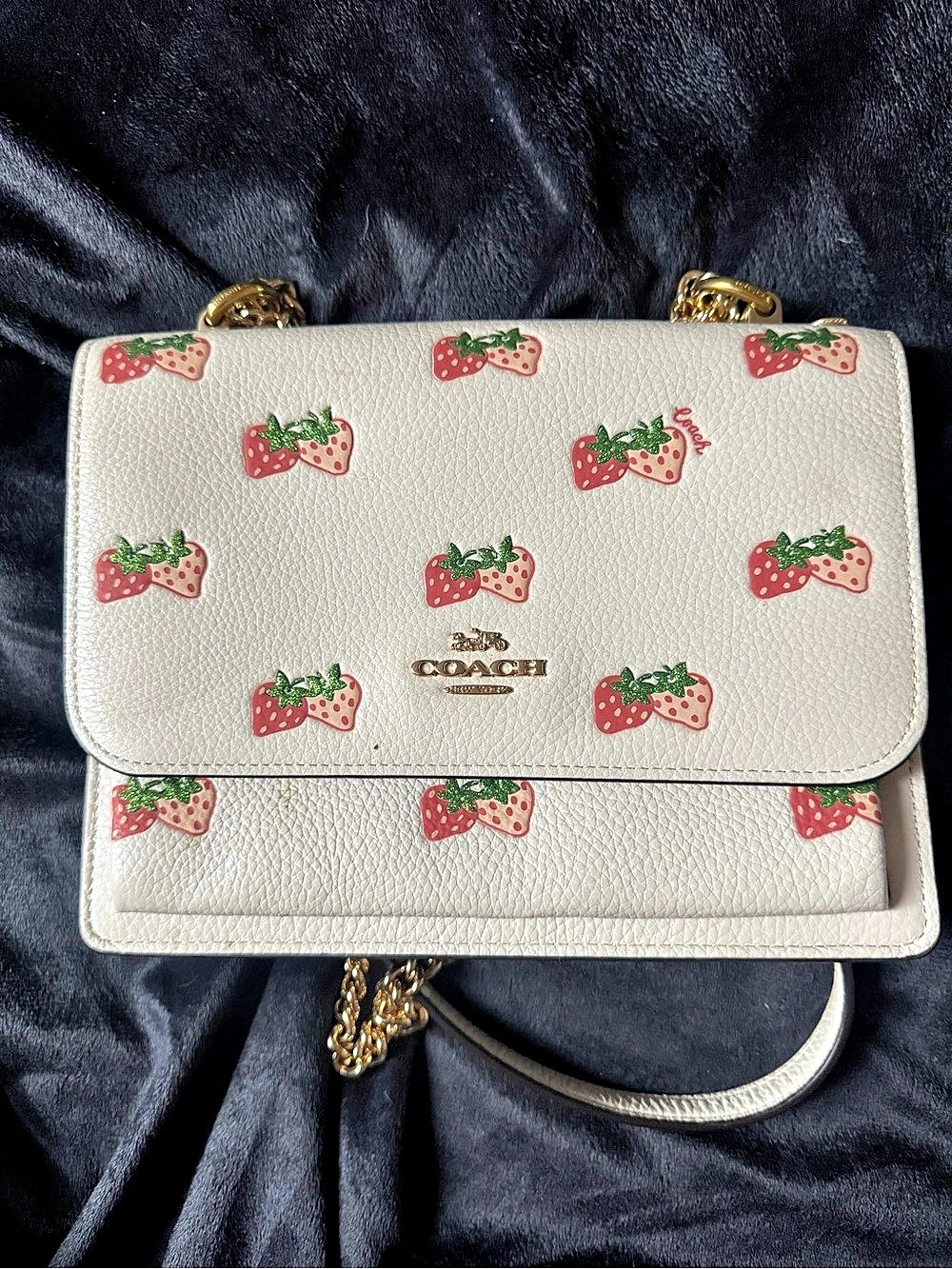 Coach Klare Crossbody With Strawberry Print in White & Pink